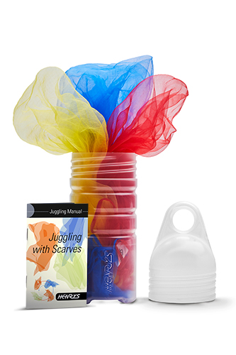 Henrys Juggling Scarves 65x65cm Set Red-Yellow-Blue,
incl. instruction and tube