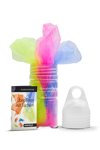 Henrys Jongliertücher 65xm x 65cm Set Neon pink, gelb,
blau
inkl. Anleitung mit 64 Seiten und Tube